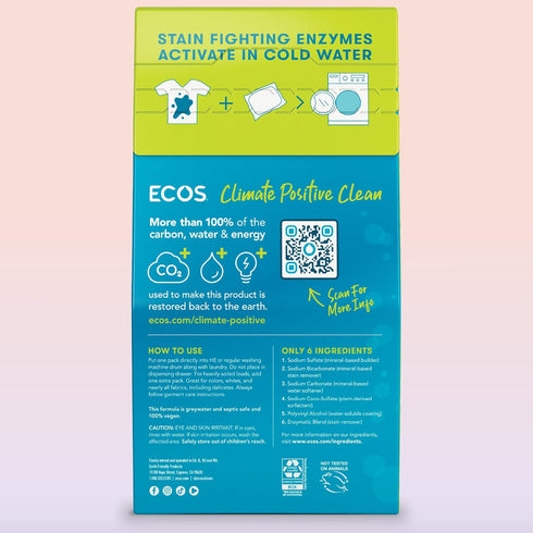ECOS Laundry Detergent Packs, 80 Loads - Hypoallergenic, 100% Plastic Free Packaging, Free & Clear