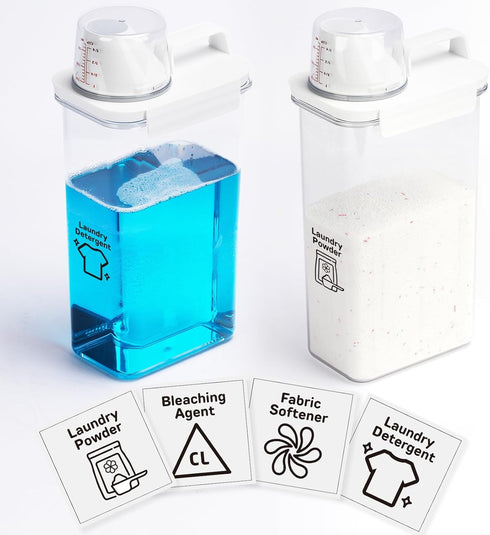 Laundry Detergent Dispenser, 2 Pack, 78 oz with 4 Removable Labels, BPA Free & PET Plastic Clear