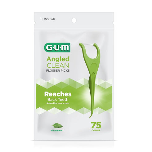 GUM Angled Floss Picks, Extra Strong Dental Flossers for Adults, Fresh Mint Flavor, 75ct