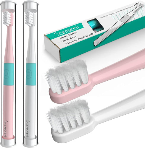 Sonic Electric Toothbrush (2-Pack, White and Pink) - Waterproof Portable Mini Design for Daily Oral Care, Travel