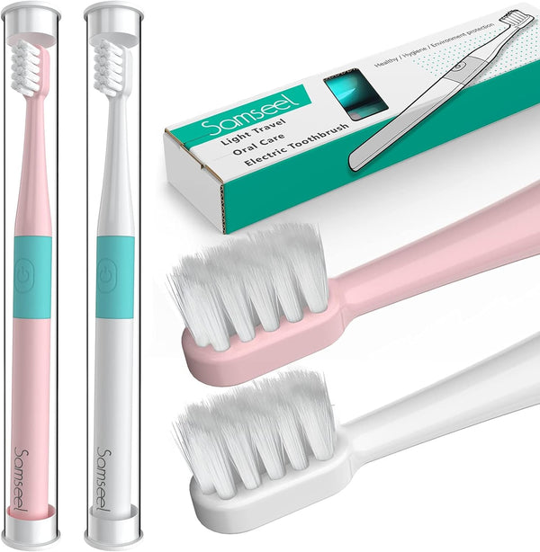 Sonic Electric Toothbrush (2-Pack, White and Pink) - Waterproof Portable Mini Design for Daily Oral Care, Travel