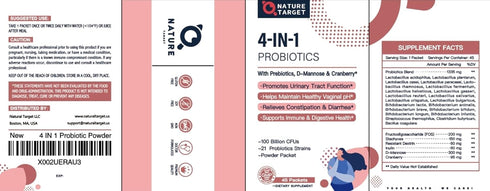NATURE TARGET Probiotics-for-Women Powder, 100-Billion-CFUs, 45-Day-Supply, with D-Mannose and Cranberry