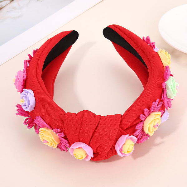 NVENF Summer Raffia Flower Headbands for Women, Boho Straw Rattan Floral Knotted