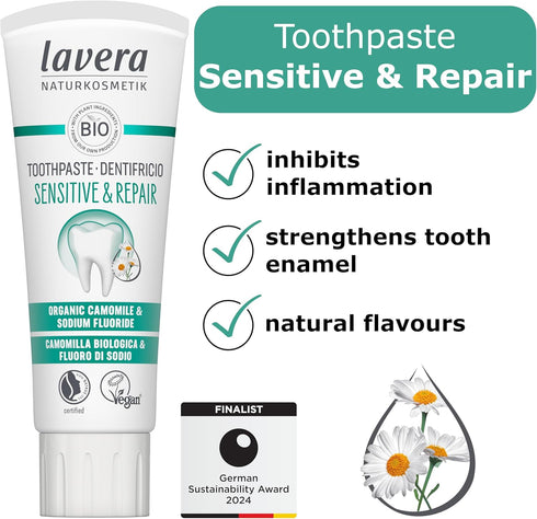 Lavera Organic Sensitive & Repair Toothpaste with Fluoride, New 2.54 fl oz