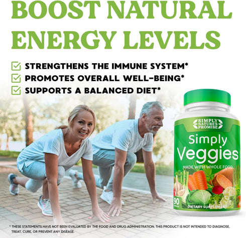 Simply Nature's Promise - 90 Veggie Capsules with Whole Food Superfoods, Beta Carotene & 18 Vegetables - 100% Soy Free