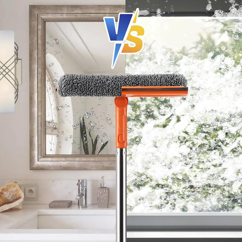 Professional 2 in 1 Window Squeegee with 68" Long Stainless Steel Handle, Microfiber Cloth for High Window Cleaning