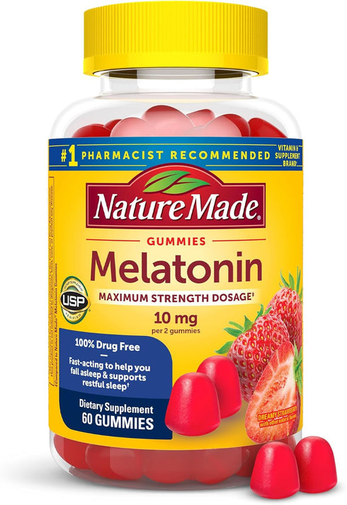 Nature Made Melatonin 10mg Gummies, Maximum Strength Sleep Aid for Adults, 60 Count, 30 Day Supply