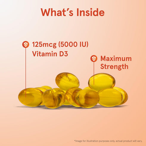 Jarrow Formulas Vitamin D3 125 mcg (5000 IU), 100 Servings, Bone Health, Immune Support, Gluten Free