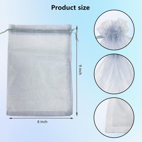 100PCS 6x9 Inches Organza Drawstring Pouches for Jewelry Party Wedding Favor Gift Bags, Gray