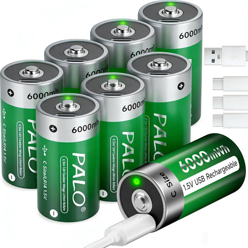 Palogreen Rechargeable C Batteries 8 Pack,6000mWh High Capacity 1.5V C Batteries with 4