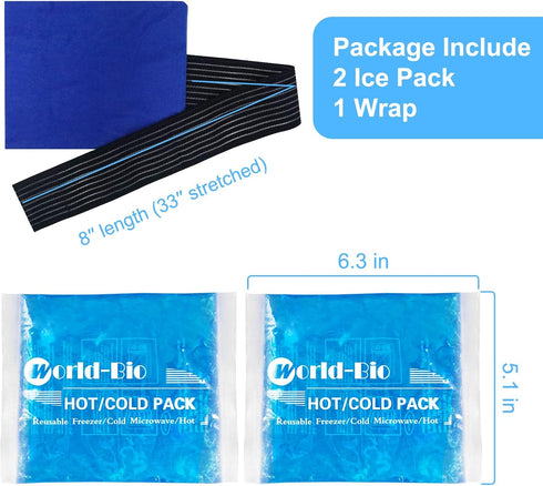 Reusable Gel Ice Packs for Injuries - 2 Pack with Wrap, 6.3"x5.1", Hot Cold Soft Flexible Ice Freezer Pack, Cold