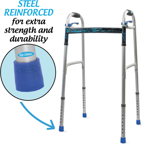 Commode, 1 1/8" (Pack 4) Top Glides Steel-Reinforced Walker, and Bath Bench Replacement Rubber Tips, Blue