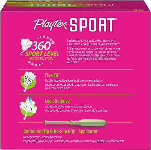 Multi-Pack, 36 Count Playtex Sport Tampons with Flex-Fit Technology, Regular and Super Unscented