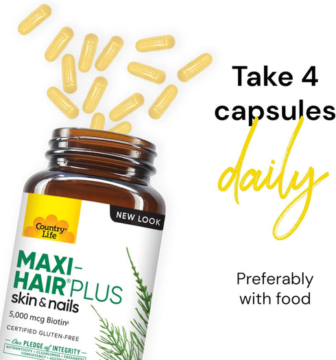Country Life Maxi-Hair Plus with 5,000mg Biotin - Healthy Hair, Skin & Nails Support Supplement - 120 Vegetarian