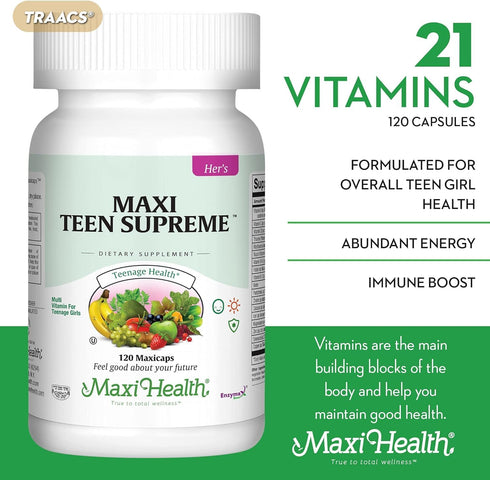 Maxi Health Teen Supreme Hers Vitamins for Teen Girls (120) - Women's Multivitamin for Energy and Immune Boost