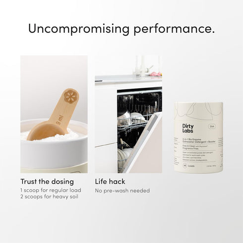 Dirty Labs | Dishwasher Detergent and Booster | Scent Free | 48 Loads (1 lb) | Ultra Clean, Spot Free, Quick Wash