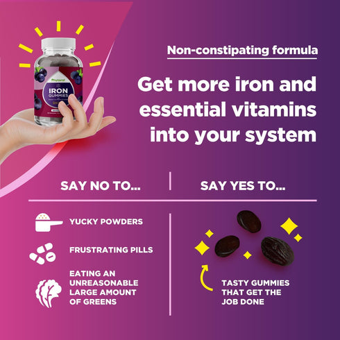 Natural Multivitamin Iron Gummies for Adults, Gummy Vitamins with Iron and B Complex Vitamins, 60 Count