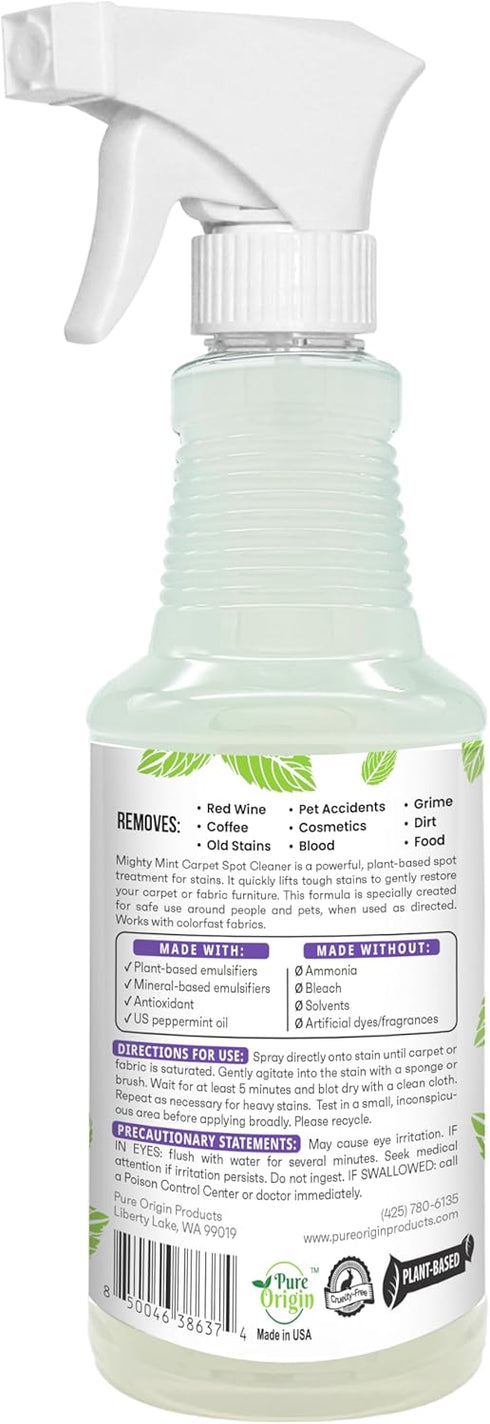 Mighty Mint Carpet Spot Cleaner, 16oz Non-Toxic Spray with Natural Peppermint Scent to Remove Carpet Stains Instantly