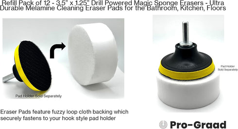 Refill Pack of 12 Drill Powered 3.5” Magic Sponge Erasers, Compatible with RotoEraser, Ultra Durable Pads