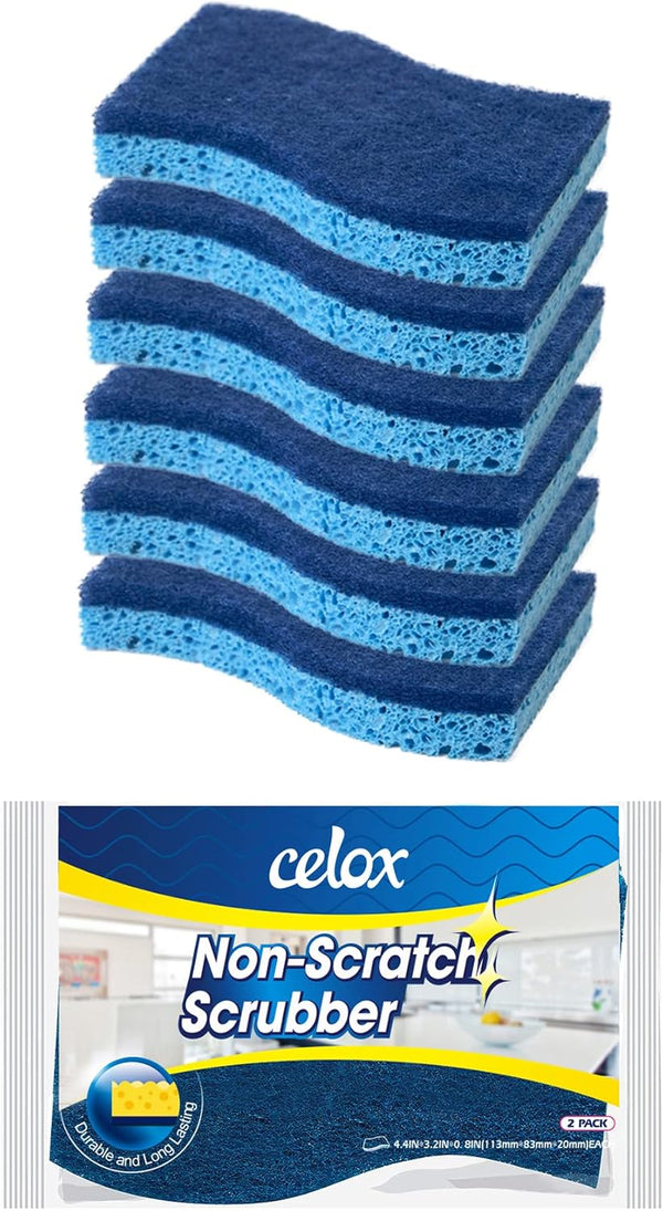 CELOX 6 Pack Non-Scratch Dish Sponge, Dual Sided Kitchen Sponges for Long Lasting Household Cleaning