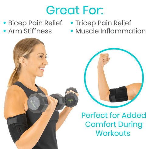 Vive Bicep Brace Compression Sleeve - Tendonitis Upper Arm Support Brace for Pain Relief, Comfortable & Adjustable