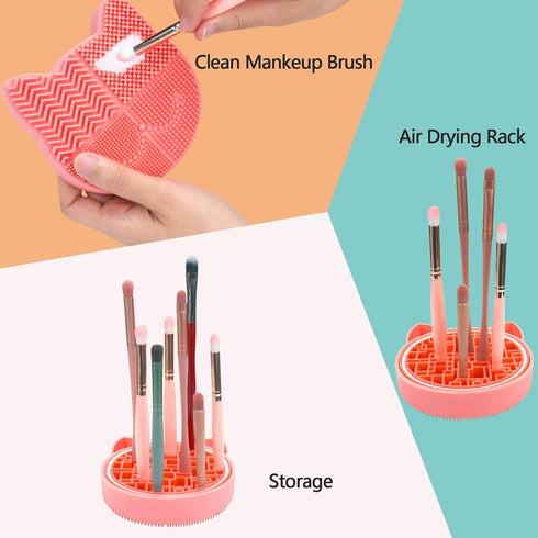 Makeup Brush Cleaning Mat with Drying Holder for Sink, Christmas Silicone Washing Cosmetic Brush Cleaner Pad