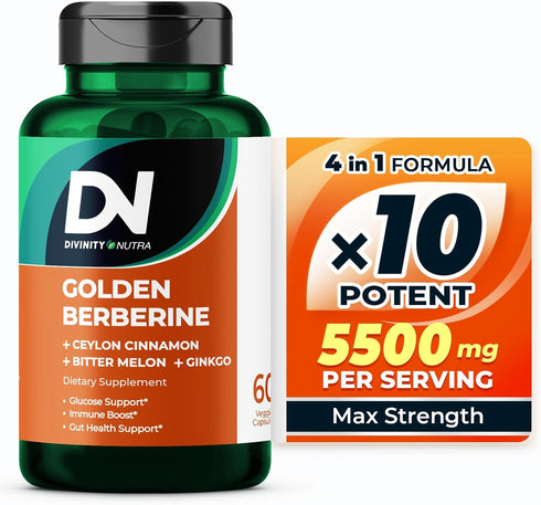 4-in-1 Berberine Supplement 1500mg 60 Capsules for Glucose Support, Immunity, Gut & Heart Health