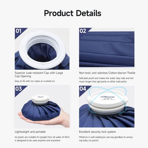 Reusable Ice Cold Pack Bags, Hot Water Bag for Hot & Cold Therapy and Pain Relief with Cover, No-Leak Elastic