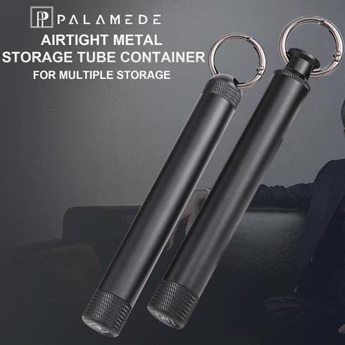 Airtight Metal Storage Bottle Tube Container, Waterproof Holder Case, Keychain Storage Tube for Outdoor Camping Travel