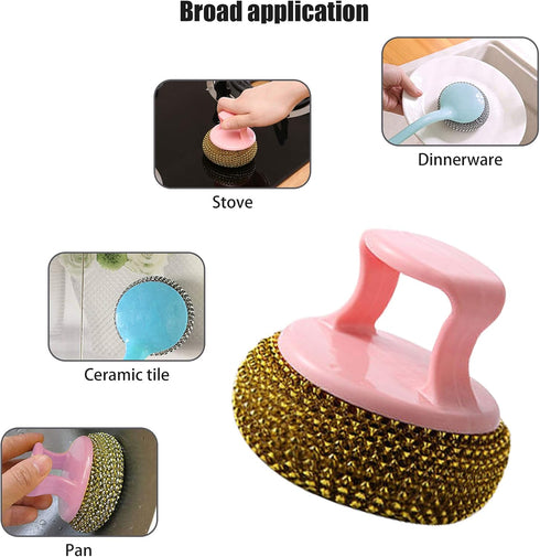 Non-Scratch Dishes Scrubber, Kitchen Steel Wool, Detachable Handle Cleaner Sponge, Easy Scouring Scrubbing Brush, 10 Pcs