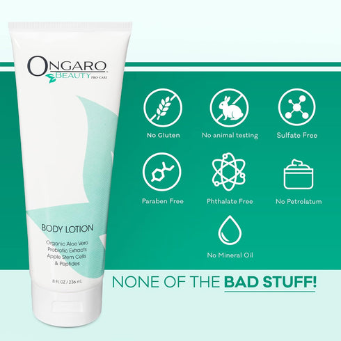 Ongaro Beauty Organic Body Lotion, Probiotic Moisturizer with Aloe Vera, Cocoa Butter, Hyaluronic Acid, Shea Butter &
