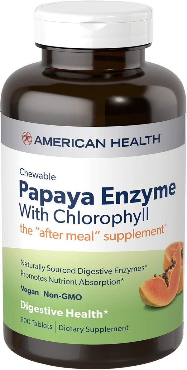American Health Papaya Enzyme with Chlorophyll, 600 Count Chewable Tablets
