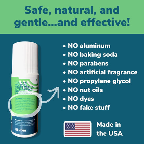 Kobi Deodorant for Teens, Kids, Boys - Natural, Aluminum-Free, Hypoallergenic, Sport Strength - Fresh Lime