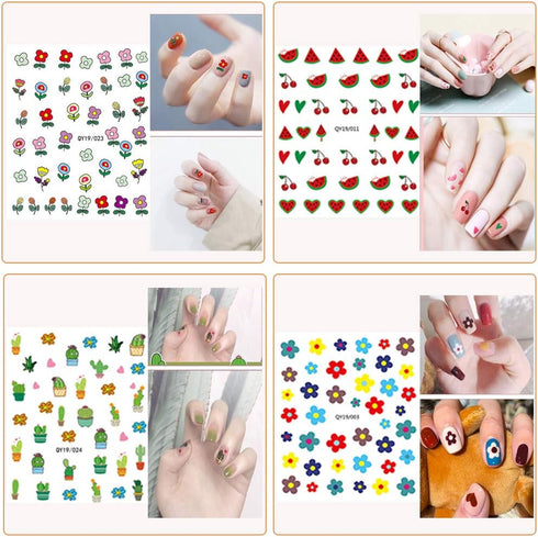 Nail Stickers for Women and Little Girls, 12 Sheets 3D Self-Adhesive DIY Nail Art Decoration Set