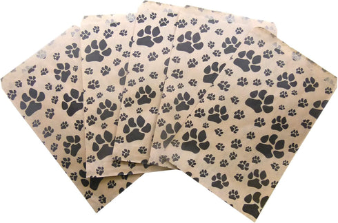 N'ice Packaging 100 Bags Flat Plain Paper or Patterned Bags for Candy, Cookies, Party Favors, Gift Bags (5" x 7", Paw