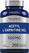 Piping Rock Acetyl L-Carnitine 500mg | 200 Capsules | HCL Supplement | Non-GMO, Gluten Free