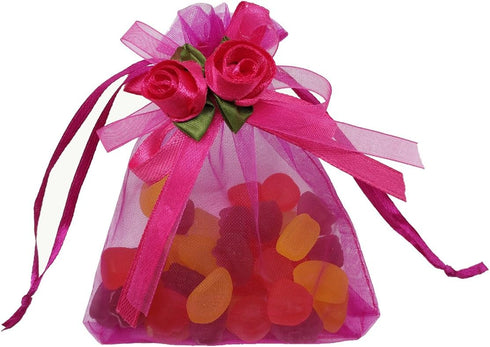 50pcs Sheer Organza Favor Bags for Wedding, 3.8x4.8'' Gift Bags with Drawstring, Hot Pink
