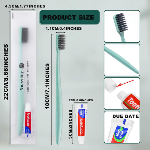 Disposable Toothbrushes with Toothpaste, 30 Pack Green Individually Wrapped for Travel, Nursing Home, Hotel
