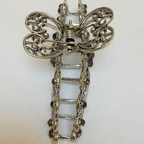Women Fashion Retro Metal Alloy Rhinestone Large Size Fancy Hair Claw Jaw Clips for Thick Hair (Ink-Blue Colour 1)