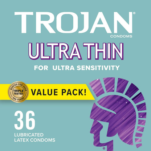 TROJAN 36 Count 12 Count Ultra Thin Condoms and Her Pleasure Sensations Spermicidal Lubricated Condoms