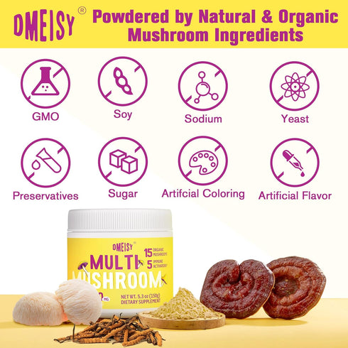 20 in 1 Mushroom Powder Supplement, 5000mg for Mushroom Coffee - Lions Mane, Reishi, Cordyceps, Turkey Tail & Herbs,