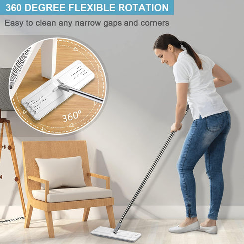 Set, 3 BOSHENG Mop and Bucket with Wringer Hands Free Flat Floor Mop and Bucket, Washable Microfiber Pads Included, Wet
