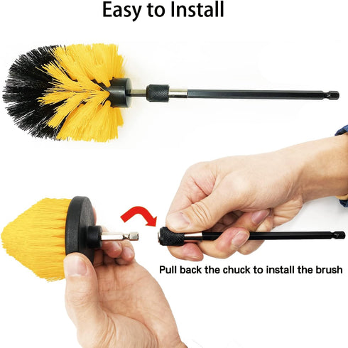 7Pcs Drill Brush Attachment Set, 1/4in Power Scrubber Brush + Extend Long Attachment for Multi-Purpose Cleaning