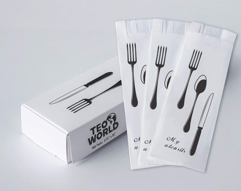 100 Pack 100% White Kraft Paper Bags, 2.75 x 10 inches for Kitchen Cutlery Utensils Holder