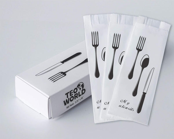 100 Pack 100% White Kraft Paper Bags, 2.75 x 10 inches for Kitchen Cutlery Utensils Holder