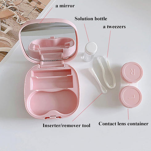 Contact Lens Case with Cleaner Washer, Portable Contact Lens Travel Kit with Mirror Remover Tool Tweezers Solution Bottle Mini Container Holder Storage Box for Outdoor Daily