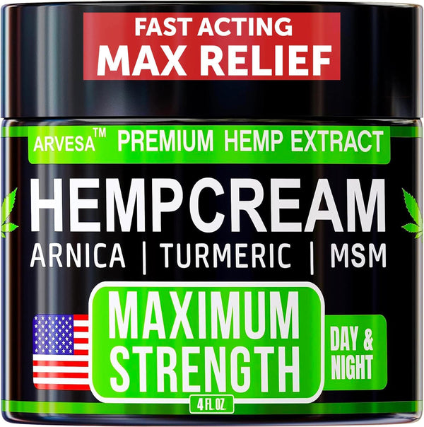 Maximum Strength Hemp Cream for Soothing Relief of Back, Neck, Feet, Nerves, Muscle & Joint Support - 4 FL OZ