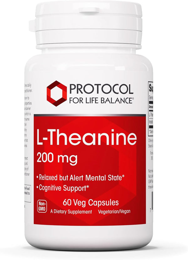 PROTOCOL FOR LIFE BALANCE L-Theanine 200mg, Normal Stress Relief, Non-Drowsy, 60 Veg Caps