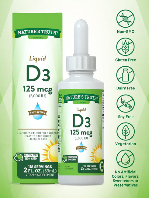 Nature's Truth Vitamin D3 Liquid - 5000 IU - 2 fl oz - Non-GMO & Gluten Free Supplement