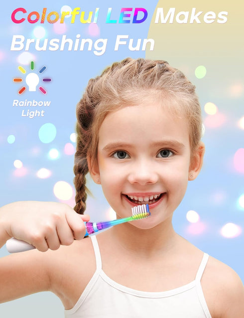 SEAGO Kids Electric Toothbrush with 2 Mins Timer and 8 Replacement Brush Heads, Rainbow LED Light, Blue